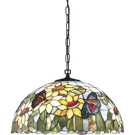 Lampadario Tiffany Vetro Multicolor Chiaro 3 Luci E27 (1/2)