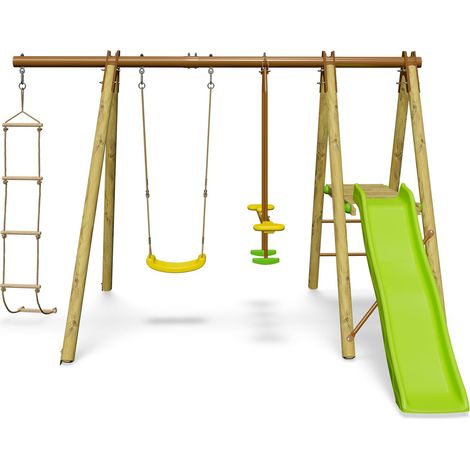 Balançoire en bois poutre métal 1,90 m, 5 enfants, Techwood OREKA (1/5)