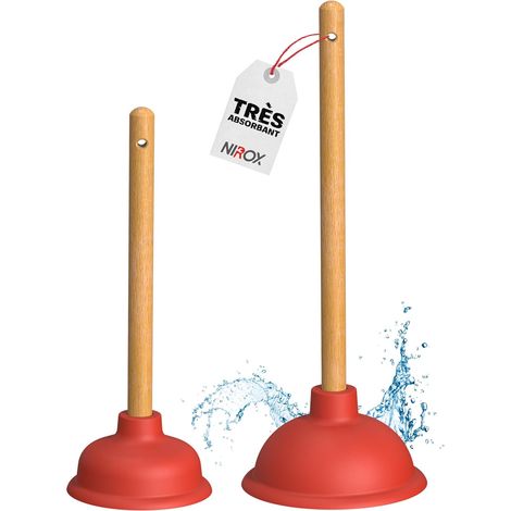 Jeu de 2 Déboucheur à ventouse 110 et 140 mm - Débouchage canalisation évier WC lavabo baignoire avec poignées en bois - Sans produits chimiques (1/5)