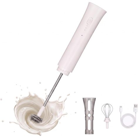 Mousseur de Lait électrique, Émulsionneur à lait électrique Rechargeable USB 800mAh, Milk Frother 3 Vitesses, Batteur Portable Fouet Electrique sans fil pour Café Cappuccino (1/5)