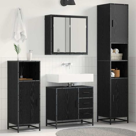 Juego de muebles de baño 3 pcs Roble Negro Madera de ingeniería