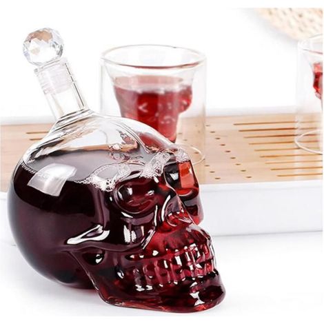 Carafe à Décanter Verre Forme Tête Mort, Carafe Tête de Mort Crâne, Carafe Whisky Verre, Carafe Crane, 550ML, pour Whisky, Vins (1/5)