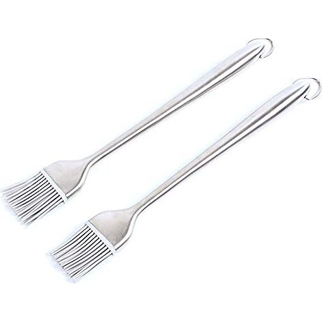 Lot de 2 pinceaux à badigeonner pour sauce, marinade, beurre, desserts, pâtisserie, barbecue avec résistance aux hautes températures, manche en acier inoxydable, 31,8 cm (1/5)