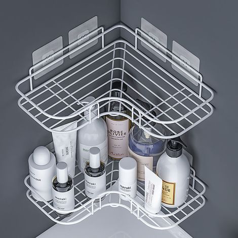 Étagère triangulaire 2 pièces LOLLANDA pour salle de bain, étagère de rangement d'angle, étagère triangulaire sans perçage pour salle de bain (1/4)