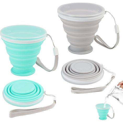 2 Pièces Gobelets Pliables en Silicone avec Couvercle,Pliable Gobelet Retractable Tasse Pliable,pour Pliables Rétractables Portables 200ml pour Pique-Nique Camping Voyage Randonnée (1/5)