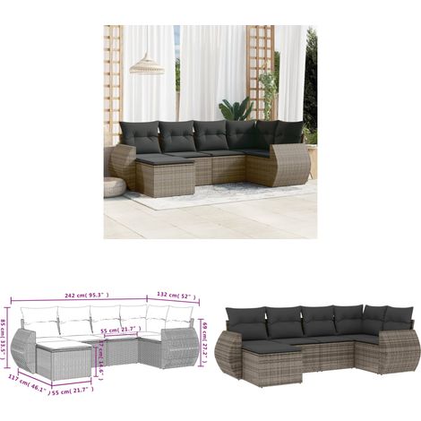 Salon de jardin 6 pcs avec coussins gris résine tressée - Ensemble Salon De Jardin - Mobilier De Jardin - Canapé Extérieur - Fauteuil De Jardin - Table Basse Extérieure - Home & Living (1/3)