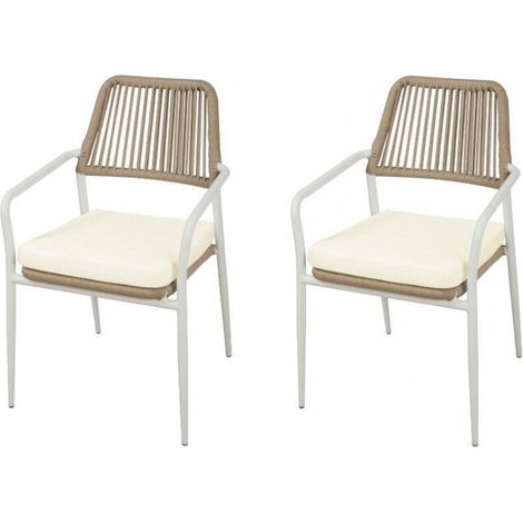 Set aus zwei stapelbaren Stühlen 55x57x85 cm aus weißem Aluminium mit Armlehnen - Pozzuoli (1/5)