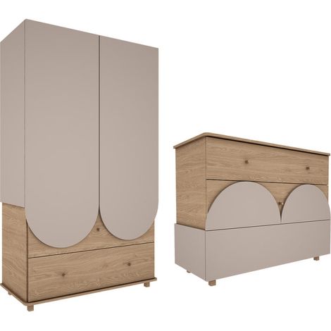 Commode enfant 3 tiroirs et armoire 2 portes – Panneaux stratifiés et MDF – Dimensions 120 x 52 x 200 cm – Normes de sécurité EN 71-3 et EN 717-1
