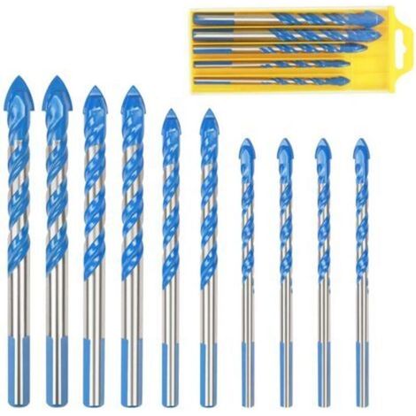 Forets triangulaires multi-matériaux pour carreaux de verre, 10 unités, pour porcelaine, métal, carreaux de verre, marbre, miroir et bois, 6 mm, 8 mm, 10 mm et 12 mm.