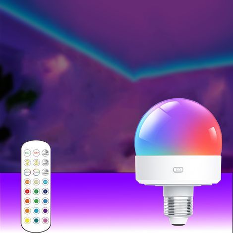 Lot d'ampoules rechargeables USB-C avec télécommande, ampoules à piles de 3,5 W, 16 couleurs à intensité variable, pour le camping en extérieur, ampoule de secours avec douille amovible [Classe énergé (1/4)