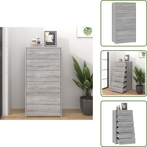 Aparador gris - vidaXL Aparador con 6 cajones contrachapado gris Sonoma 50x34x96 cm - Madera contrachapada