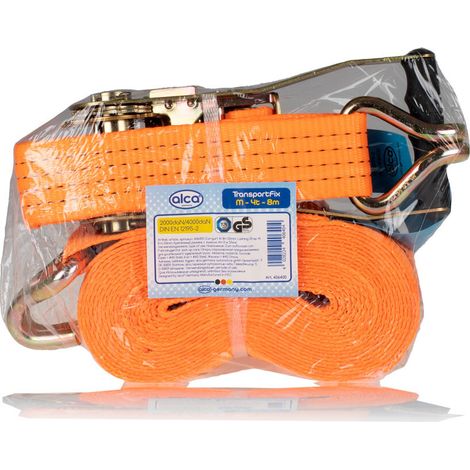 alca® Zurrgurt 4t 8m 50mm 4000 daN orange verstellbar mit Ratsche + 2 Stahlhaken Ratschenspanner Spanngurt zertifiziert nach DIN EN 12195-2