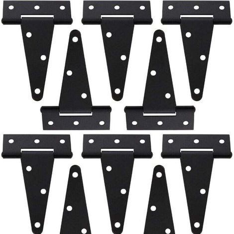 Lot de 10 Charnières en T 10,2 cm Fer Forgé Noir pour Porte Abri Jardin Grange Clôture (1/4)