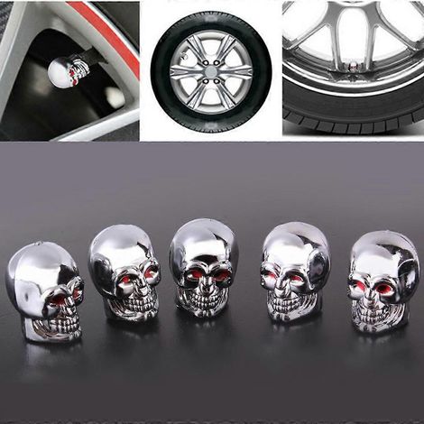 Lot de 5 bouchons de valve de pneu en forme de crâne pour voiture, vélo et moto (1/4)