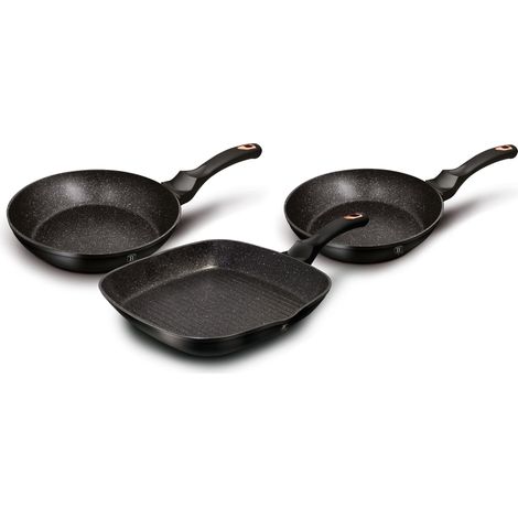 Berlinger Haus Black Rose Set 2 Sartenes y Grill 20-24-28cm Inducción, Aluminio Forjado, Antiadherente Ecológico sin PFOA  Negro