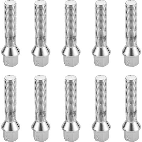 10 Pièces Jeu Boulons Roue Pour Alliage Et Changement De Pneus, Siège Conique M14x1.5, Remplacement En Acier Chromé Pour Accessoires De Voiture (1/5)