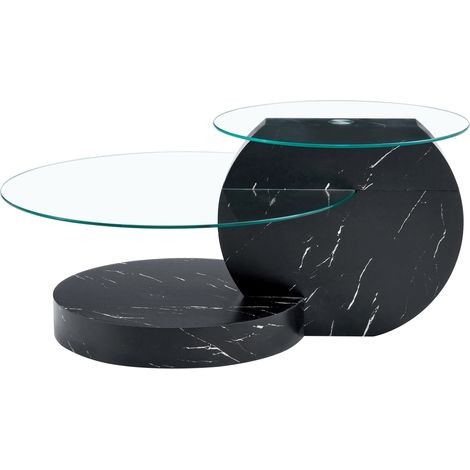 Mesa de centro moderna de cristal templado con estantes multicapa y estructura de MDF negro HOMVRA (1/5)