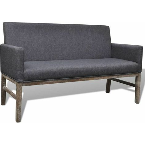 vidaXL Panca con Cuscino Imbottito Tessuto Legno di Hevea Grigio Scuro (1/5)