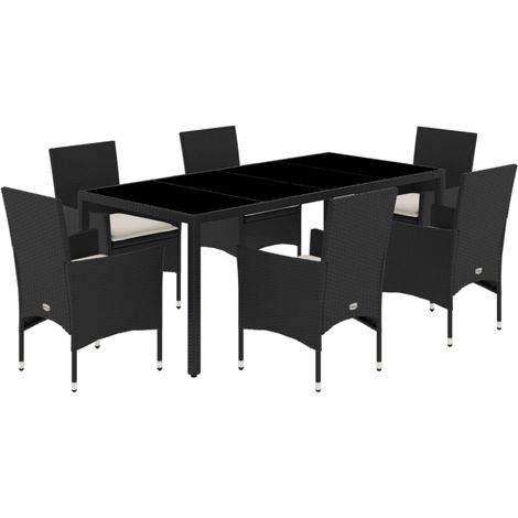 Maison Exclusive - 7-tlg. Garten-Essgruppe mit Kissen Schwarz Pol