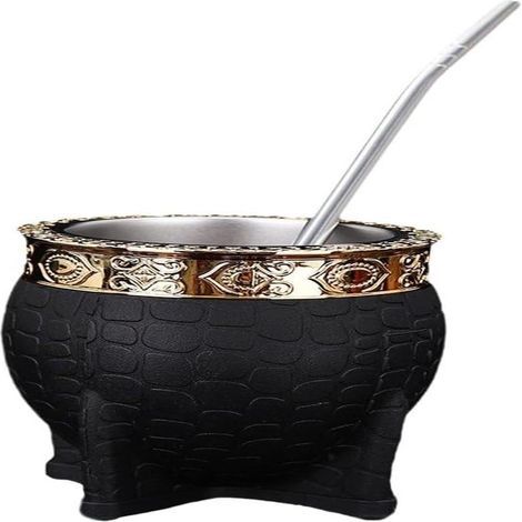 Mate Imperial Argentino Kit Mate, Te-kopp i rostfritt stål, Med sugrör Te-Kalebassmugg En Bombilla (Sugrör), Inslaget Handgjort Läder Perfekt som Gåva