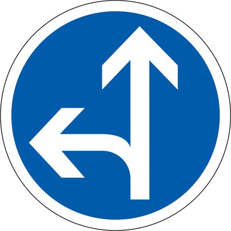 Panneau Obligation B21d2 - Directions obligatoires à la prochaine intersection tout droit ou à gauche - Gamme ECOLIGN - Classe 1 450 mm