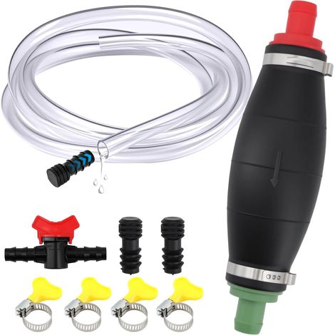 Pompe manuelle pour transvaser des liquides tels que l'essence, le diesel, l'huile, l'eau - Pompe de transvasement XL avec fonction vide, tuyau en PVC résistant au carburant de 2 m avec bouchon (1/5)