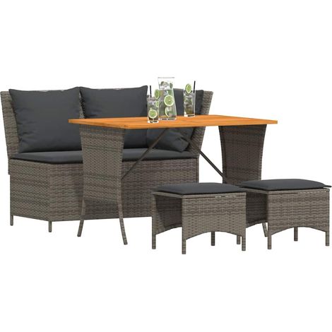 Ensemble à manger jardin 4pcs  Mobilier de jardin et coussins Gris Résine tressée (1/5)