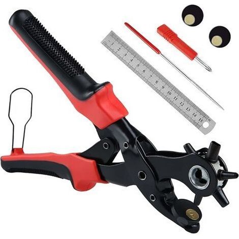 Pince multifonctionnelle pour perforer les ceintures en cuir et le papier (rouge) - BDD (1/5)