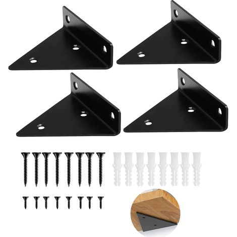 4pcs Support D'étagère Triangle Supports à Tablettes Equerre Etagere Murale Dissimulés Noir Métal Acier Inoxydable pour Etagères Dans le Jardin D'étude de La Cuisine (1/5)
