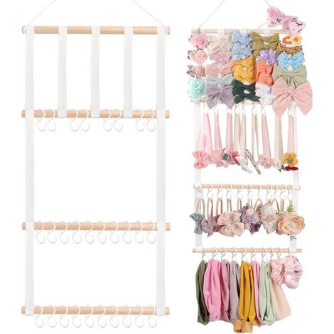 Estante de pared para accesorios de cabello infantiles, Estante para guardar accesorios de cabello infantiles, Incluye 30 ganchos (1/5)