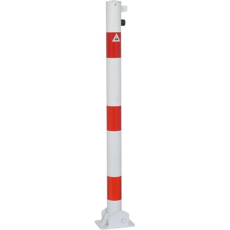 Schake Absperrpfosten umlegbar zum Einbetonieren für Vorhängeschloss aus Stahlrohr verzinkt Ø60x2,5mm weiß mit rot reflektierenden Leuchtstreifen und Stahlkappe 900mm Überflur