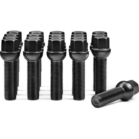 Lot de 20 boulons de roue noirs M14 x 1,5 - Remplacement pour A/B/C/E/G/S - Avec tête sphérique R12 SW17 - Longueur de la tige : 45 mm (1/5)