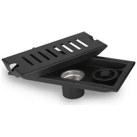 Siphon de Sol Rectangulaire, 20x10cm Grille Gouche Anti Cheveux, Noir Caniveau de Bonde Douche, Siphon de Sol Douche avec Double Filtre, Détachable Drainage Bouchon Douche Anti Odeur (Moyen)