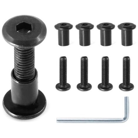 Lot de 10 paires (20 pièces) de boulons à tête hexagonale M6 x 25 mm avec clé Allen, boulons de connecteur de meubles noirs, vis à tête fraisée M6, écrous à barillet, vis de fixation pour ceinture de (1/5)