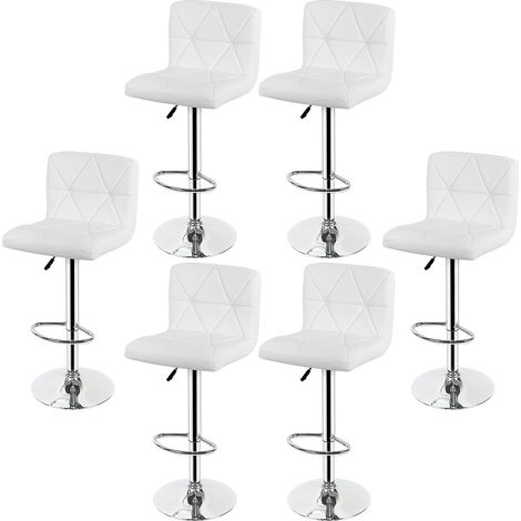 Lot de 6 Chaise Tabouret de Bar Hauteur 55-75cm Blanc Pivotant Coussin épais et confortable pour Bar (1/5)