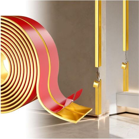 Cornière PVC, Moulure Murale Adhésive, Baguette d‘Angle, Protection Angle Mur, Plinthe Souple, Finition de Bords pour Murs, Portes, Fenêtres et Plinthes (Doré) (1/5)