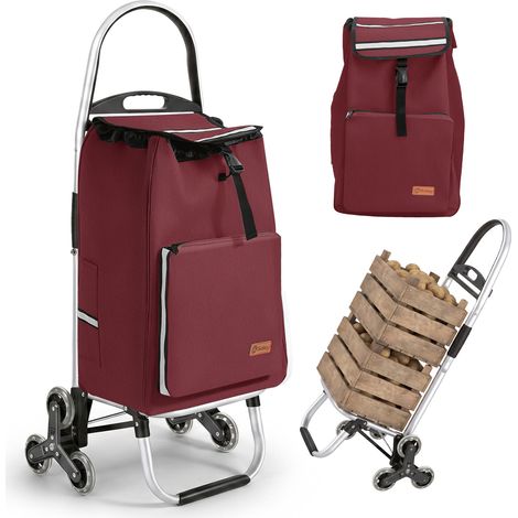 Sekey chariot de courses pliable 2 en 1, 50 L avec sac isotherme, chariot monte-escalier avec roues, rouge (1/5)
