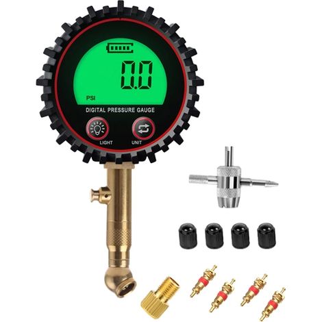 Manomètre numérique amélioré pour pneus, embout de gonflage et accessoires pour compresseur, écran LCD, puissant projecteur LED, 255 PSI