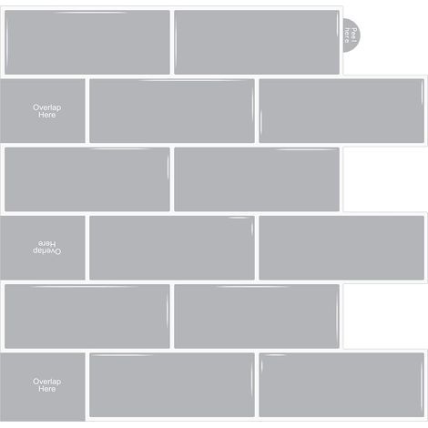10 Carrelage Adhesif Mural Credence Adhesive pour Cuisine Gris (30,5 x 30,5 cm) (1/5)