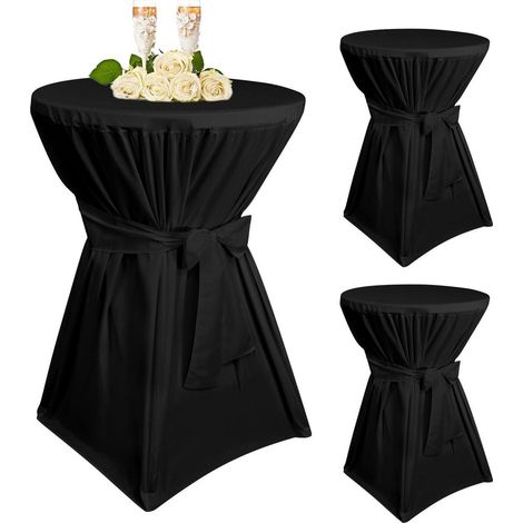 Housse de table haute noire pour Ø 70-75 cm, lot de 3, polyester, avec poches pour pieds