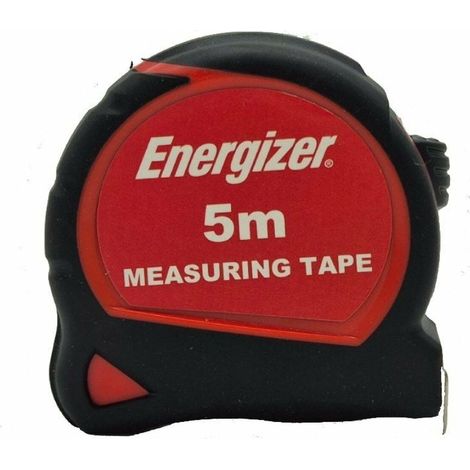 Energizer - Metro a nastro de 5 metri, sistema metrico, colore nero e rosso, Bi Materia Tylon, involucro ergonomico, nastro de acciaio laccato con gancio de 19 mm, bloccaggio de il nastro - ritorno au (1/5)