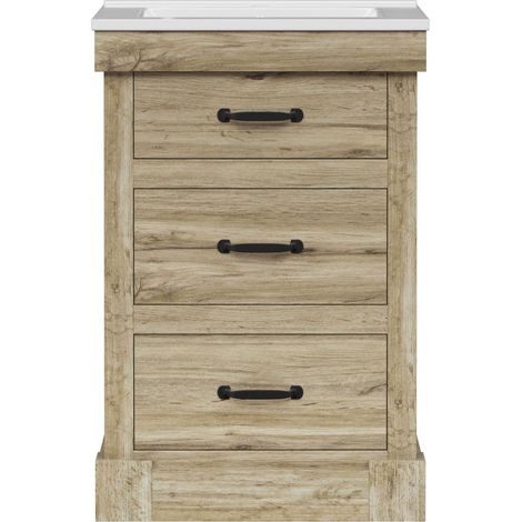 Teamson Home Donovan 24" Single Bathroom Vanity with Integrated Square Sink and Two Drawers, Light Oak (1/5)