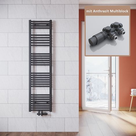SONNI Radiateur de salle de bain anthracite 1600x400mm Radiateur tête thermostatique sèche-serviettes salle de bain,avec vanne (1/5)