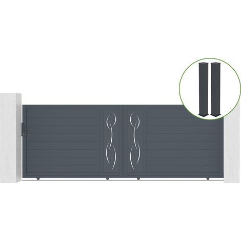 Puerta corredera 4m LIFE Al.140cm aluminio gris + 2 postes 20x20cm Al.166cm (1/5)