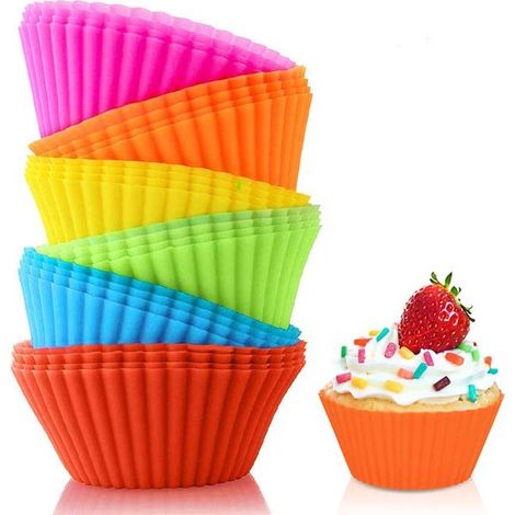 24 Silikon Muffinförmchen Bunte Cupcakes Bunte Muffinförmchen Wiederverwendbare und antihaftbeschichtete Muffinförmchen Kleine Backformen und Trü
