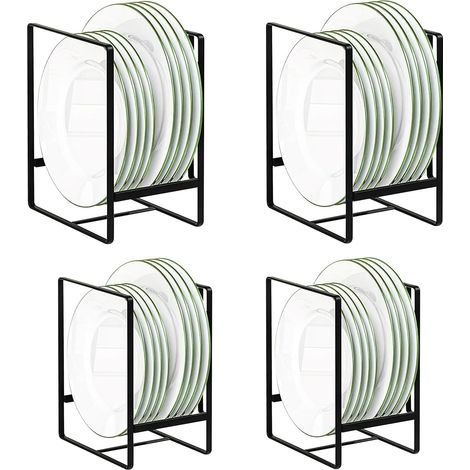 Ensemble de 4 égouttoirs à assiettes, supports à assiettes, organisateur, séchoirs verticaux, support à assiettes pour placard de cuisine, plan de travail, armoire (noir) (1/5)