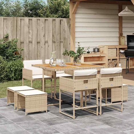 9-tlg. Garten-Essgruppe mit Kissen Beige Poly Rattan vidaXL (1/5)