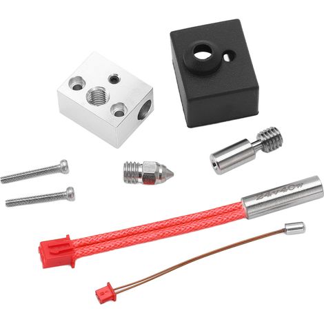 Kit de pièces chauffantes pour imprimante 3D : tige chauffante 300 °C 24 V 40 W, fil chauffant, bloc chauffant, tube de gorge, buse de 0,4 mm et manchon en silicone.