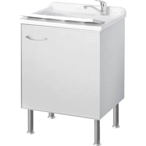 MOBILE LAVATOIO IN BILAMINATO BIANCO AD 1 ANTA CON VASCA - L= 50 CM P= 50 CM H= 85 CM  UN ANTA  - CER