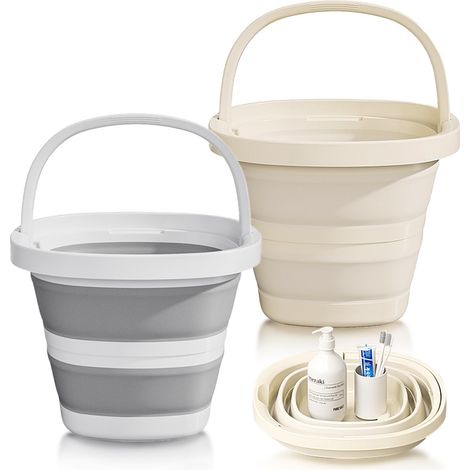 Lot de 2 seaux pliables (2,6 gallons/10 litres) – Conception rectangulaire pliable avec poignée pour un gain de place. (1/5)